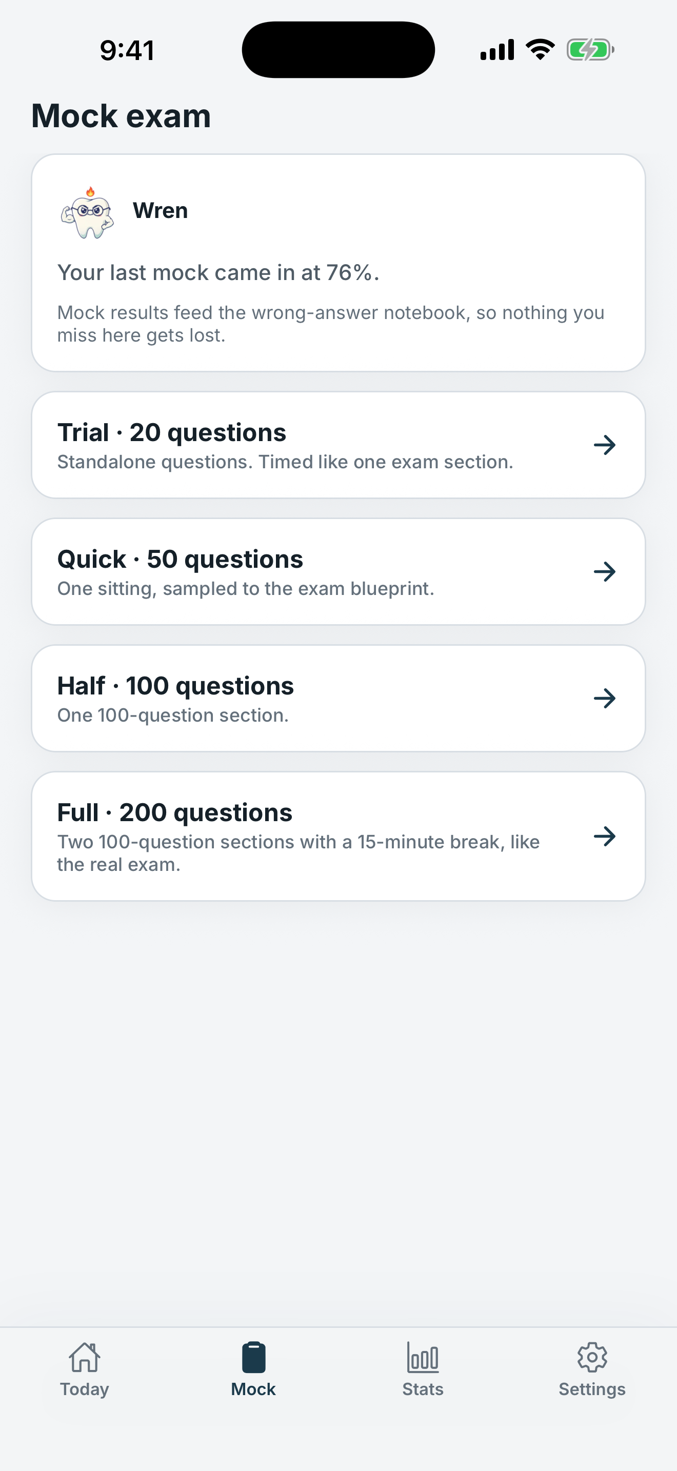 A timed PocketPass mock exam.